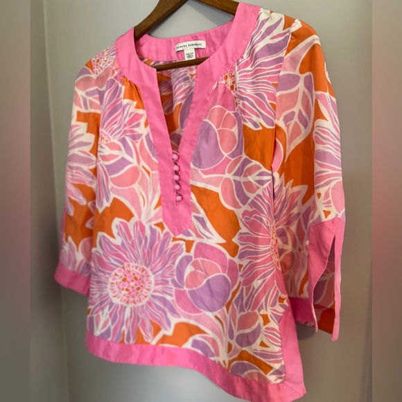 Banana Republic 100% Silk Pink and Orange Floral Top XS - Picture 1 of 9
